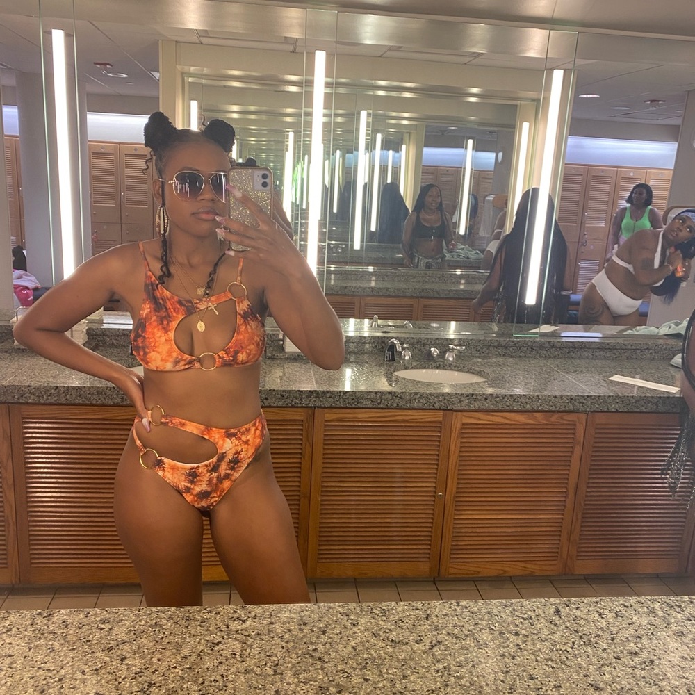 Two piece bikini with gold rings